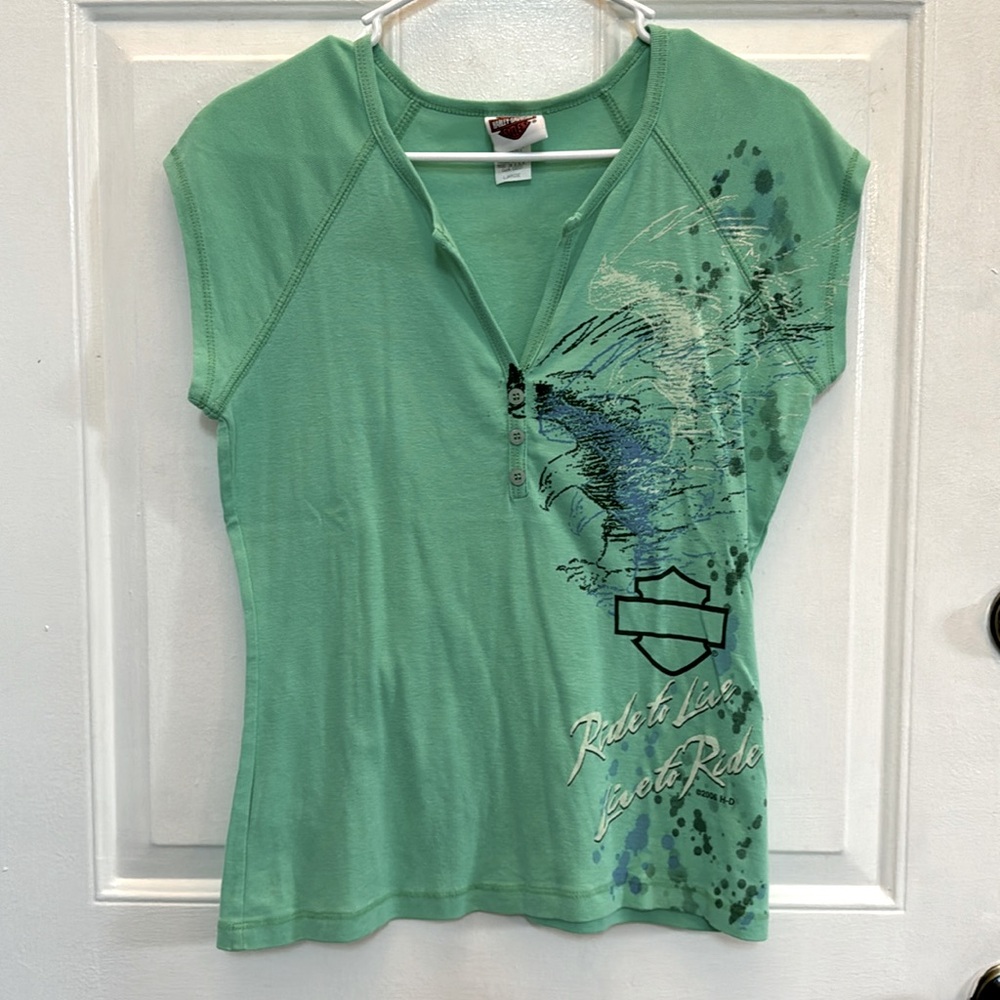 4/$25 Harley Davidson Green Graphic Tee Large